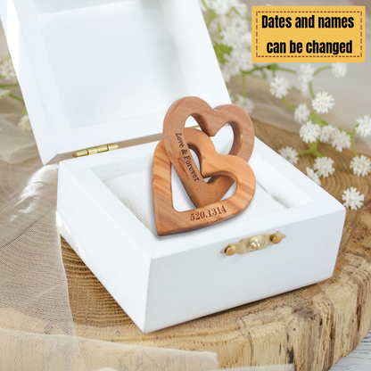 Custom Personalized Interlocking Hearts - Olive Wood Wooden Heart Shaped Valentine's Day Gift for Her and Him