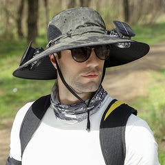🔥🔥Wide Brim Solar Fan Outdoor Fishing Hat-Solar & USB Charging