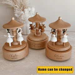 Personalised Musical Carousel Wooden - Customized name and date of birth - The best gift for your child