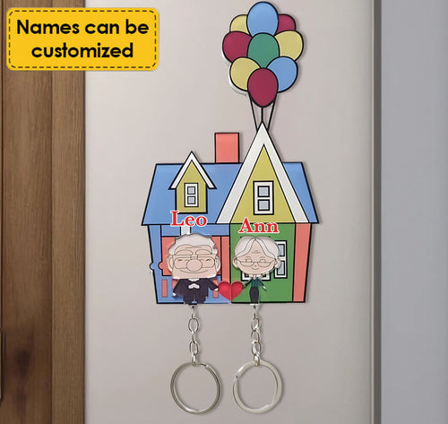 Personalized Couple Keychain &  Fridge Magnet - "Up" House Design - Custom Acrylic Gift