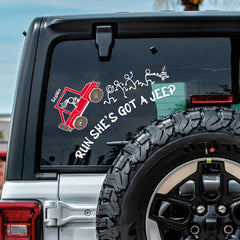 Run She’s Got a Jeep Decal - Customized with Your Car and Name