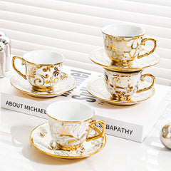 Royal Elegance Ceramic Coffee Cup & Saucer Set – Luxury Gold-Rimmed Afternoon Tea Set