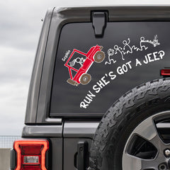 Run She’s Got a Jeep Decal - Customized with Your Car and Name