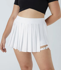 High Waisted Pleated 2-in-1 Side Pocket Adjustable Buckle Quick Dry Micro Mini Casual Plus Size Skirt