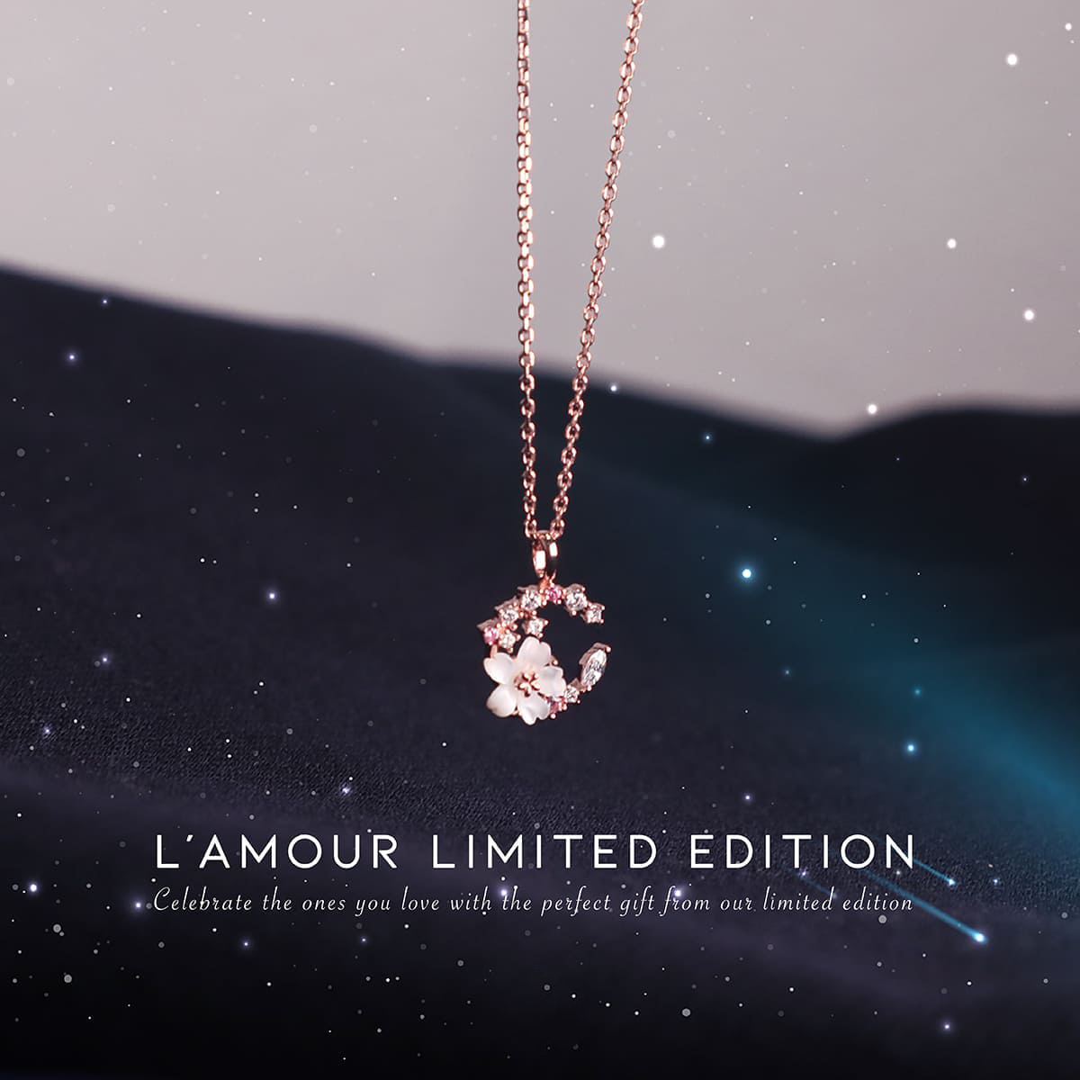 L'amour Moon Flower Necklace (Silver) – A Timeless Symbol of Love