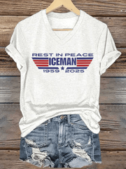 Women's RIP Iceman Pilot from Movie Print V-Neck T-Shirt