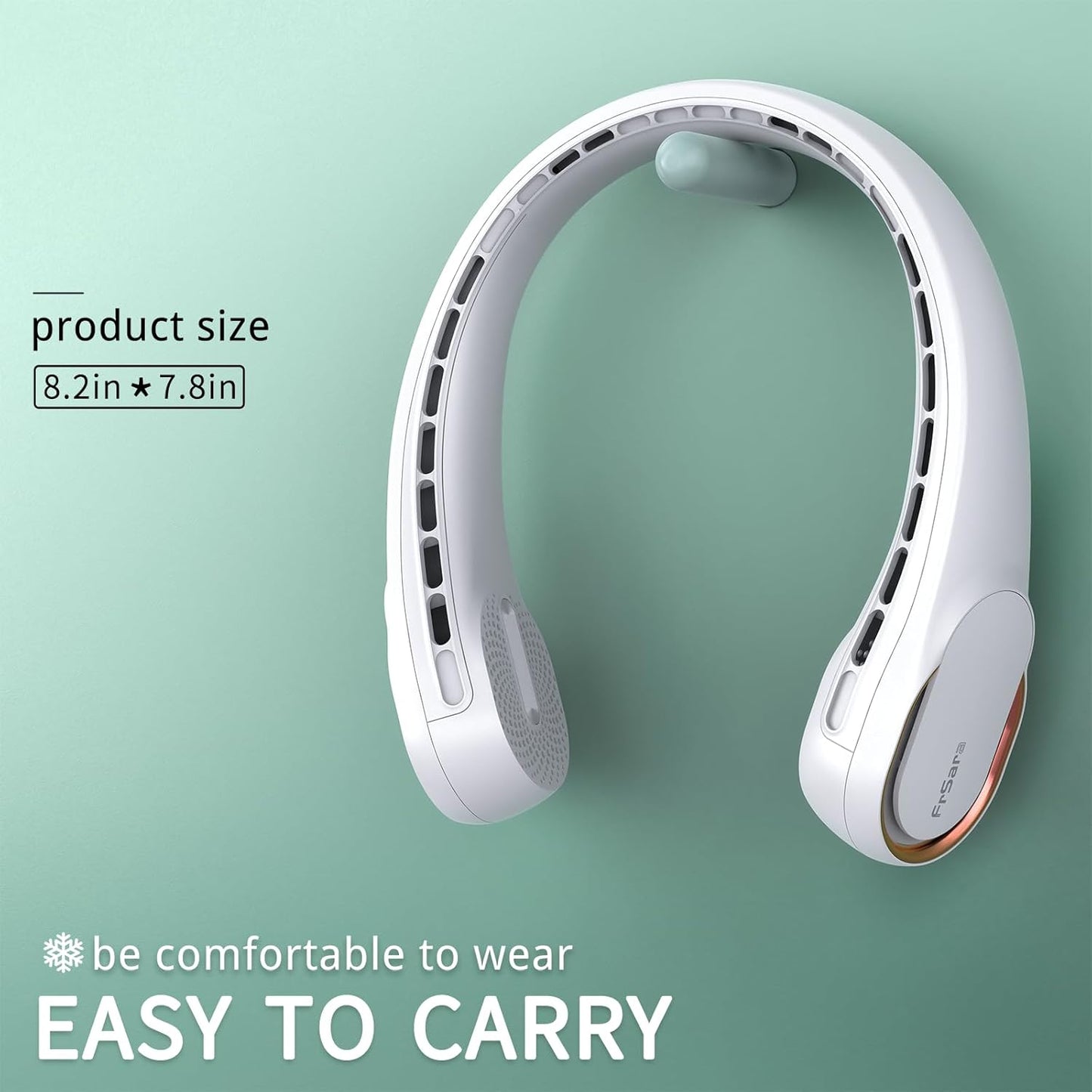 FrSara Neck Fan, Portable Personal Fan Strong Wind, 5200mAh, Air Volume,360° Cooling, No Hair Twisting, Air Volume On 2 Sides, Non-Slip, Quick Charge, Long Use Time, Gift for Father, Dad, Women