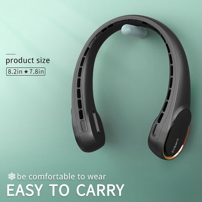 FrSara Neck Fan, Portable Personal Fan Strong Wind, 5200mAh, Air Volume,360° Cooling, No Hair Twisting, Air Volume On 2 Sides, Non-Slip, Quick Charge, Long Use Time, Gift for Father, Dad, Women