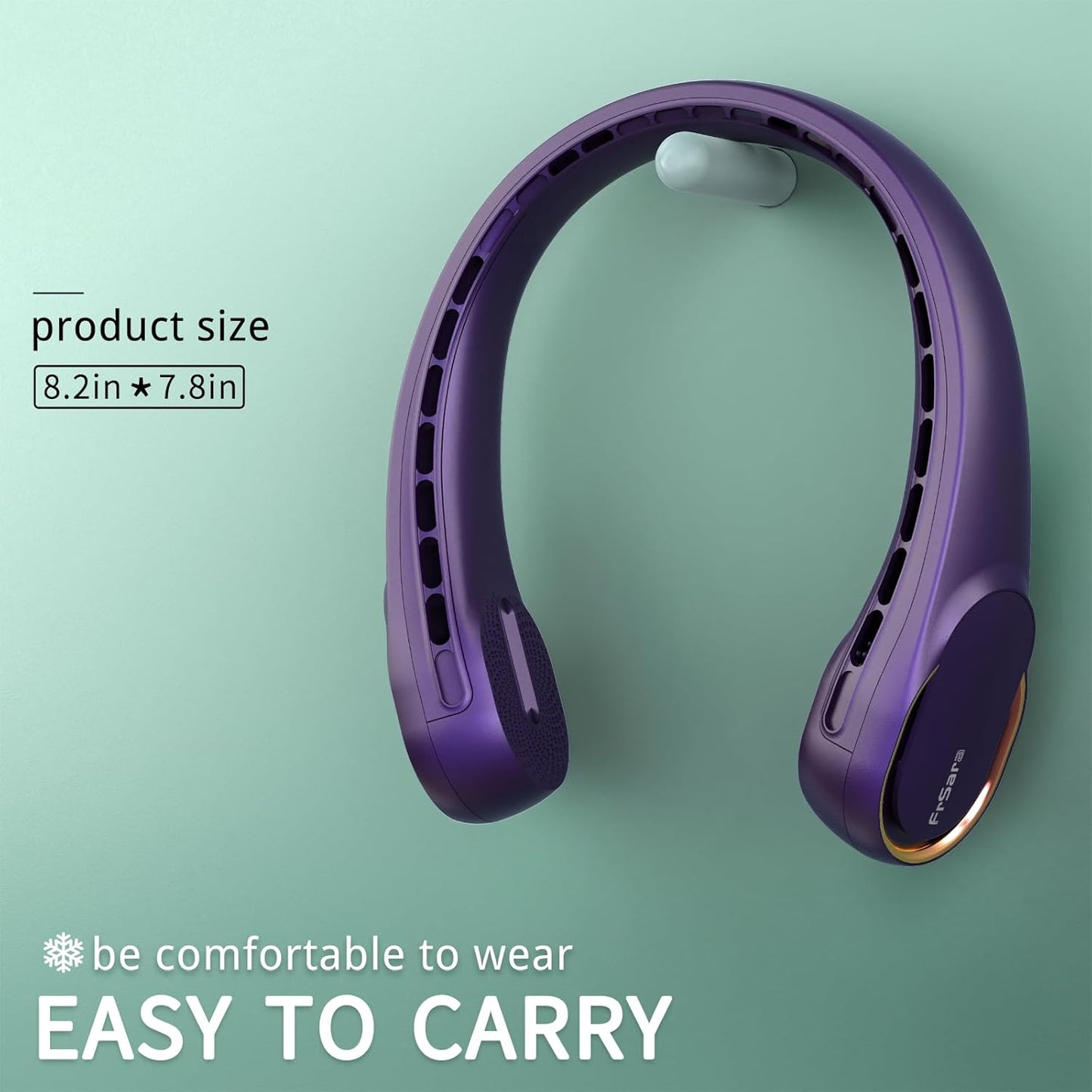 FrSara Neck Fan, Portable Personal Fan Strong Wind, 5200mAh, Air Volume,360° Cooling, No Hair Twisting, Air Volume On 2 Sides, Non-Slip, Quick Charge, Long Use Time, Gift for Father, Dad, Women