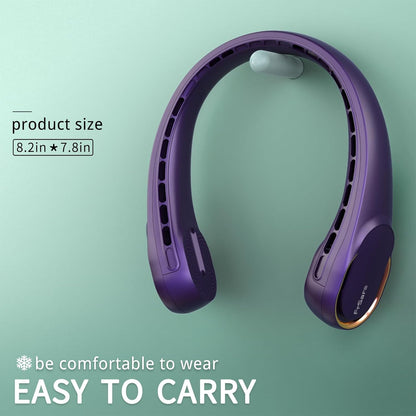 FrSara Neck Fan, Portable Personal Fan Strong Wind, 5200mAh, Air Volume,360° Cooling, No Hair Twisting, Air Volume On 2 Sides, Non-Slip, Quick Charge, Long Use Time, Gift for Father, Dad, Women