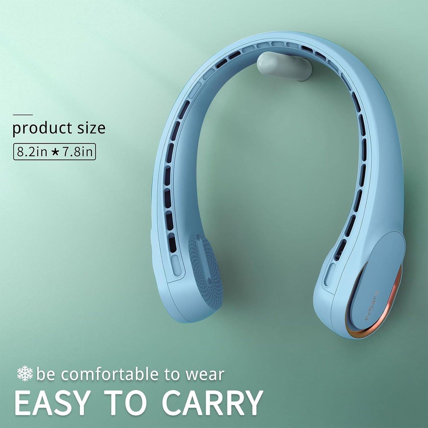 FrSara Neck Fan, Portable Personal Fan Strong Wind, 5200mAh, Air Volume,360° Cooling, No Hair Twisting, Air Volume On 2 Sides, Non-Slip, Quick Charge, Long Use Time, Gift for Father, Dad, Women