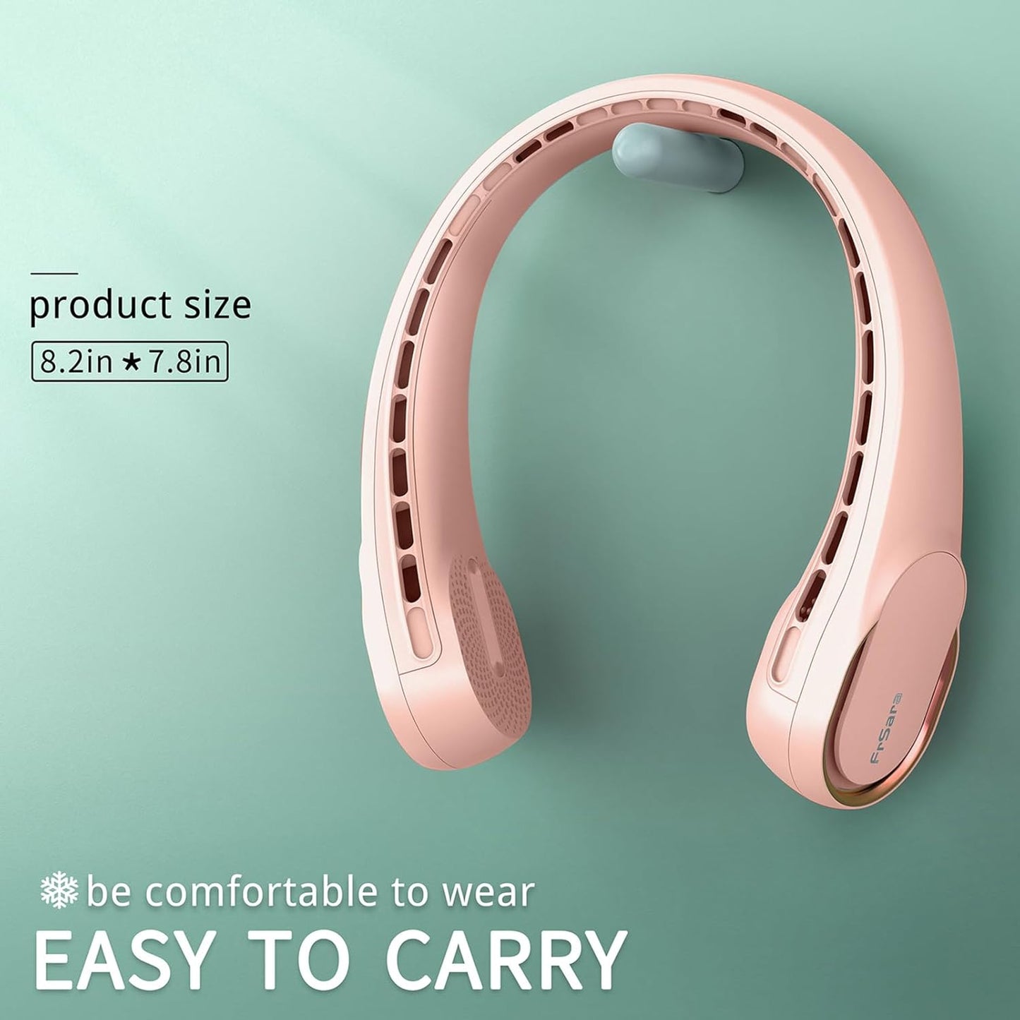 FrSara Neck Fan, Portable Personal Fan Strong Wind, 5200mAh, Air Volume,360° Cooling, No Hair Twisting, Air Volume On 2 Sides, Non-Slip, Quick Charge, Long Use Time, Gift for Father, Dad, Women