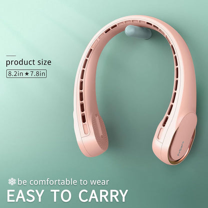 FrSara Neck Fan, Portable Personal Fan Strong Wind, 5200mAh, Air Volume,360° Cooling, No Hair Twisting, Air Volume On 2 Sides, Non-Slip, Quick Charge, Long Use Time, Gift for Father, Dad, Women