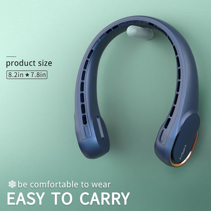 FrSara Neck Fan, Portable Personal Fan Strong Wind, 5200mAh, Air Volume,360° Cooling, No Hair Twisting, Air Volume On 2 Sides, Non-Slip, Quick Charge, Long Use Time, Gift for Father, Dad, Women