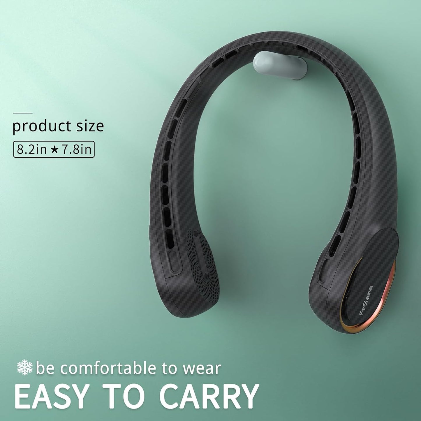 FrSara Neck Fan, Portable Personal Fan Strong Wind, 5200mAh, Air Volume,360° Cooling, No Hair Twisting, Air Volume On 2 Sides, Non-Slip, Quick Charge, Long Use Time, Gift for Father, Dad, Women