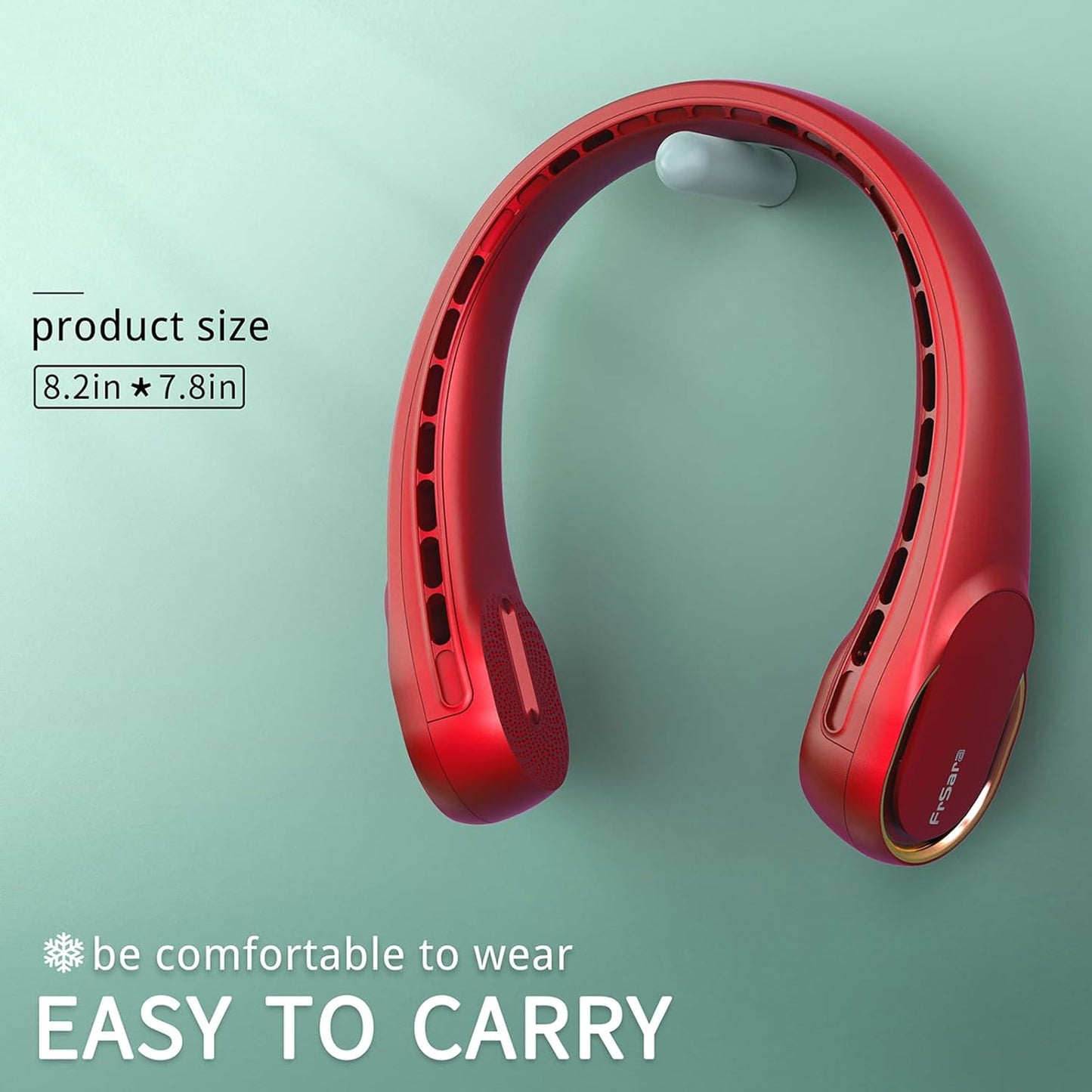 FrSara Neck Fan, Portable Personal Fan Strong Wind, 5200mAh, Air Volume,360° Cooling, No Hair Twisting, Air Volume On 2 Sides, Non-Slip, Quick Charge, Long Use Time, Gift for Father, Dad, Women