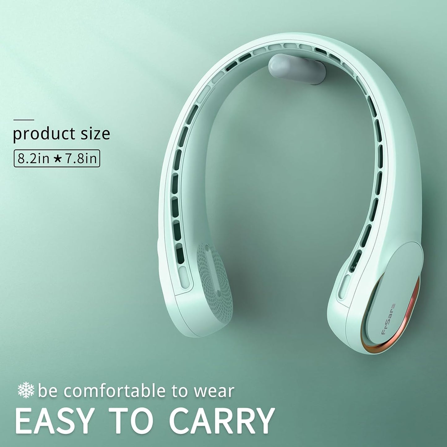 FrSara Neck Fan, Portable Personal Fan Strong Wind, 5200mAh, Air Volume,360° Cooling, No Hair Twisting, Air Volume On 2 Sides, Non-Slip, Quick Charge, Long Use Time, Gift for Father, Dad, Women