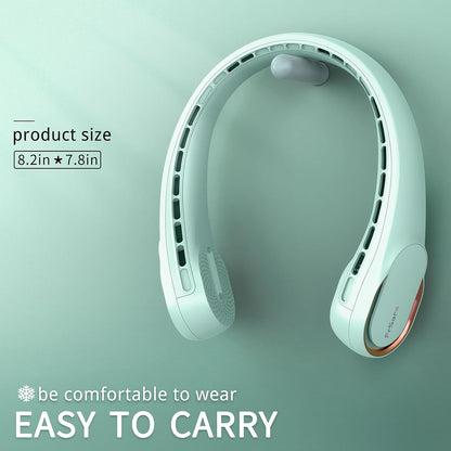 FrSara Neck Fan, Portable Personal Fan Strong Wind, 5200mAh, Air Volume,360° Cooling, No Hair Twisting, Air Volume On 2 Sides, Non-Slip, Quick Charge, Long Use Time, Gift for Father, Dad, Women