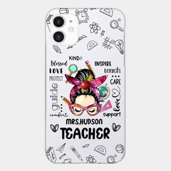 Messy Bun Teacher Typography Personalized Space Phone case