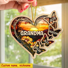 Personalisierte Weihnachten Mama Oma Schmetterling Herz Buntglas Muster Acryl Ornament