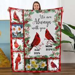 Cardinals Always With You Holly Branch Personalized Fleece Blanket