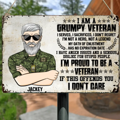 Personalisiertes Metallschild „Grumpy Canadian Veterans“, bedruckt