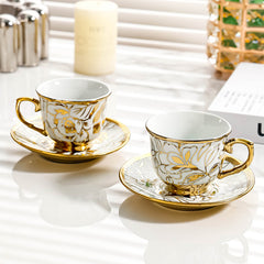Royal Elegance Ceramic Coffee Cup & Saucer Set – Luxury Gold-Rimmed Afternoon Tea Set