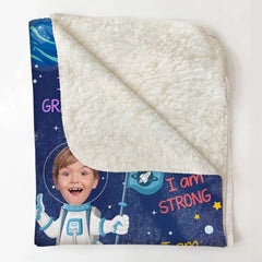 Kid Affirmations I Am Kind Smart Loved Astronaut – personalisierte Fotodecke 