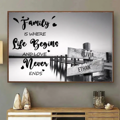 Personalized 'Eternal Bonds of Family' Poster with Sunset Dock Design V3