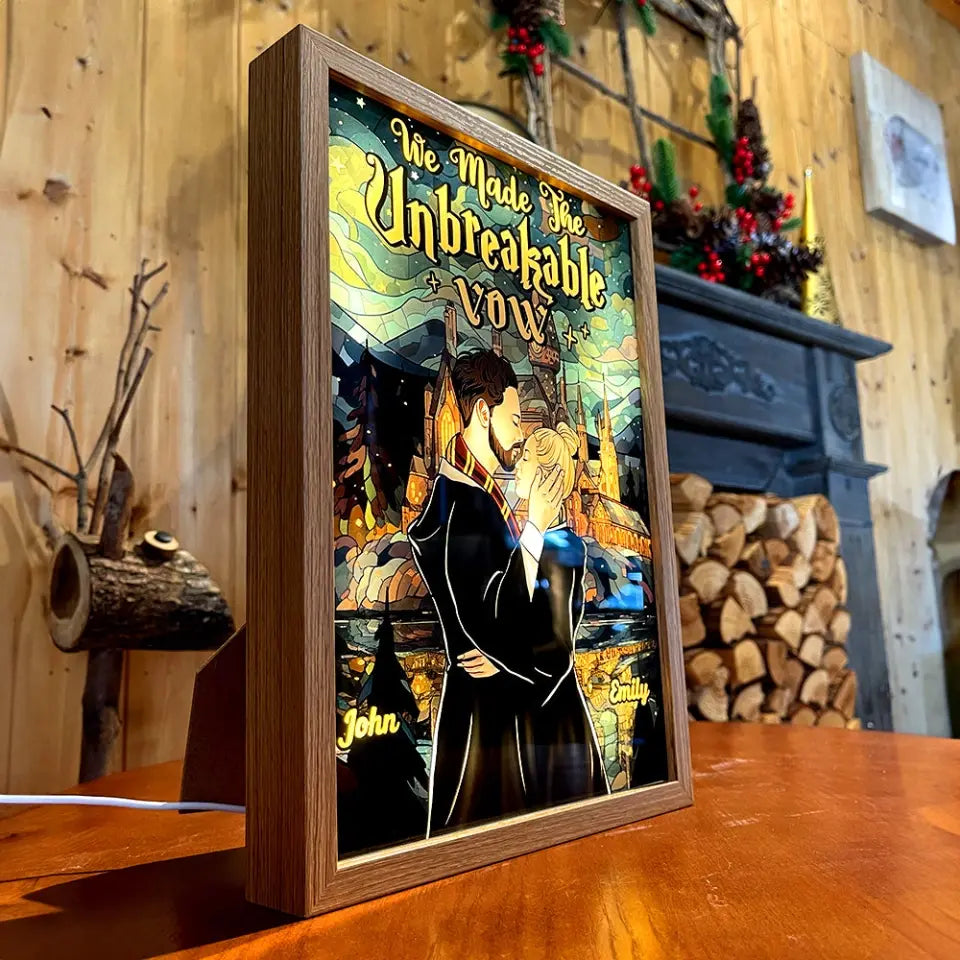 Wir haben das unzerbrechliche Gelübde gemacht, Paargeschenk, personalisierter Lichtbilderrahmen, Zaubererpaar-Lichtrahmen