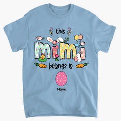 Oster-Mimi-Shirt, personalisiertes Oma-Shirt, dieses Mimi gehört zu Kindernamen-Shirt, Oster-Shirt, Ostergeschenk für Mimi, Mimi-Häschen-Shirt