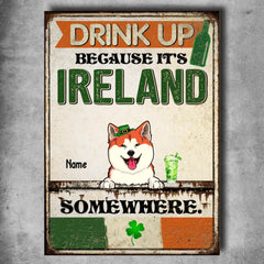 Metallschild zum St. Patrick's Day, Geschenke für Tierliebhaber, Drink Up Because It's Ireland Somewhere