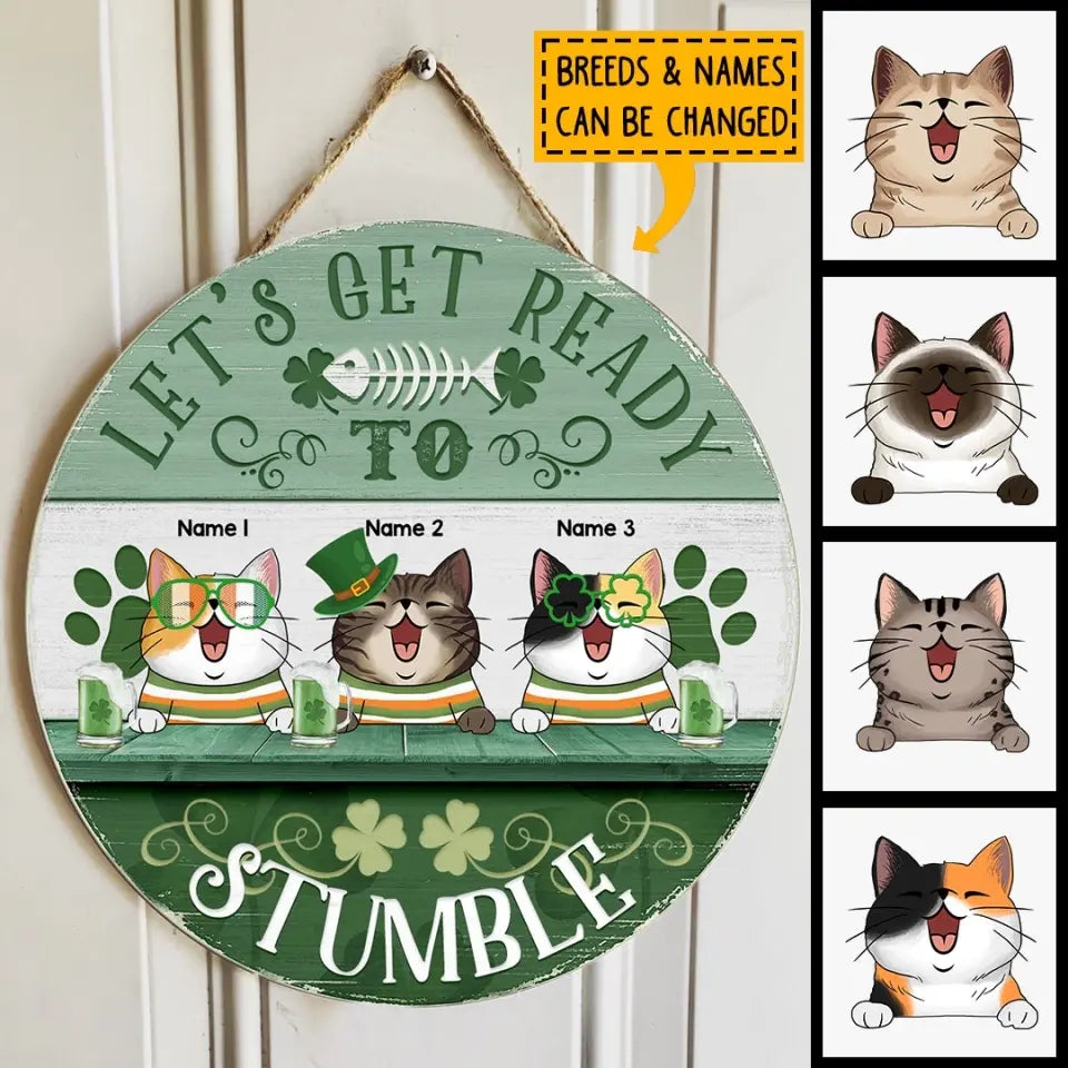 Individuelle Holzschilder zum St. Patrick's Day, Geschenke für Katzenliebhaber, individuelle Schilder „Let Get Ready To Stumble“ im Freien, Geschenke für Katzenmama