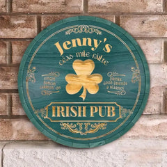 Irish Pub, Kleeblatt-Schild – personalisiertes rundes Holzschild, St. Patrick's Day-Dekoration