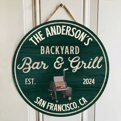 Hinterhof Bar &amp; Grill, Grillschild – personalisiertes Holzschild, Geschenk für Familie, individuelles Rauchhausschild