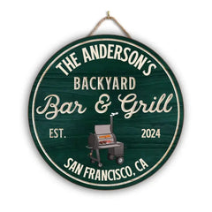 Hinterhof Bar &amp; Grill, Grillschild – personalisiertes Holzschild, Geschenk für Familie, individuelles Rauchhausschild