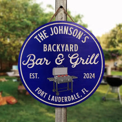 Hinterhof Bar &amp; Grill, Grillschild – personalisiertes Holzschild, Geschenk für Familie, individuelles Rauchhausschild