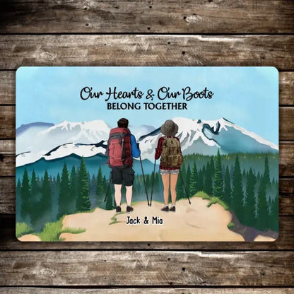 Our Hearts & Our Boots Belong Together - Personalized Gifts Custom Doormat for Couples, Hiking Lovers