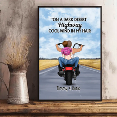 On A Dark Desert Highway Cool Wind In My Hair Motorcycle Riding - Personalized Canvas For Motorcycle Couples, Bikers