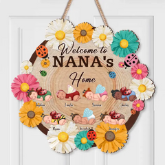 Personalisiertes Nana-Holzschild – Bis zu 7 Babys – Muttertagsgeschenkidee für Oma – Willkommen bei Nana's Home