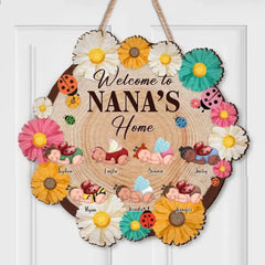 Personalisiertes Nana-Holzschild – Bis zu 7 Babys – Muttertagsgeschenkidee für Oma – Willkommen bei Nana's Home