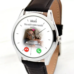 Benutzerdefinierte personalisierte Memorial Mom Watch Lederband – Foto hochladen – Memorial-Geschenkidee für Mama/Papa ​​– Der Anruf, den ich gerne machen könnte