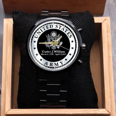 Personalisierte Uhr mit Logo der US-Armee, individueller Name und Uhrzeit, bedruckt