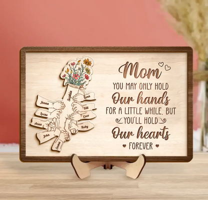 Custom Personalized Mom Custom 2 Layered Wooden Art - Upto 10 Kids - Gift Idea For Mother's Day - You'll Hold Our Hearts Forever