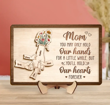 Custom Personalized Mom Custom 2 Layered Wooden Art - Upto 10 Kids - Gift Idea For Mother's Day - You'll Hold Our Hearts Forever