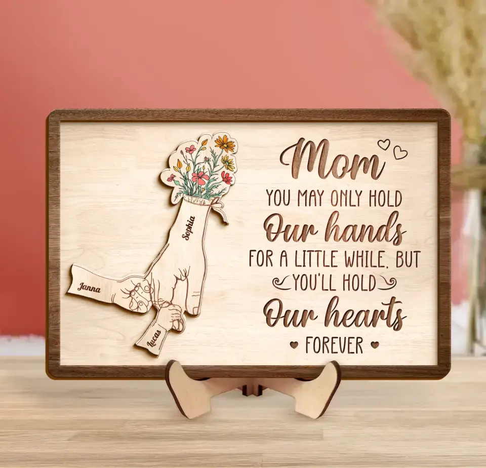 Custom Personalized Mom Custom 2 Layered Wooden Art - Upto 10 Kids - Gift Idea For Mother's Day - You'll Hold Our Hearts Forever