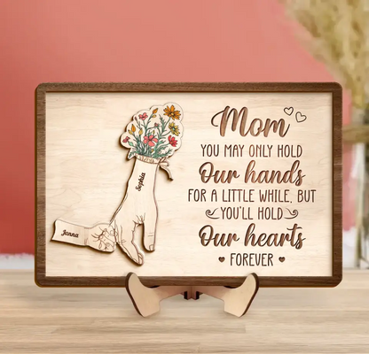 Custom Personalized Mom Custom 2 Layered Wooden Art - Upto 10 Kids - Gift Idea For Mother's Day - You'll Hold Our Hearts Forever