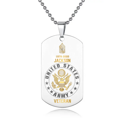 Personalisierte US-Armee-Veteranen-Rang-Camouflage-Halskette mit individuellem Namen und Uhrzeit, bedruckt