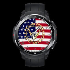 Personalisierte US-Veteranen-/Soldatuhr aus schwarzem Edelstahl