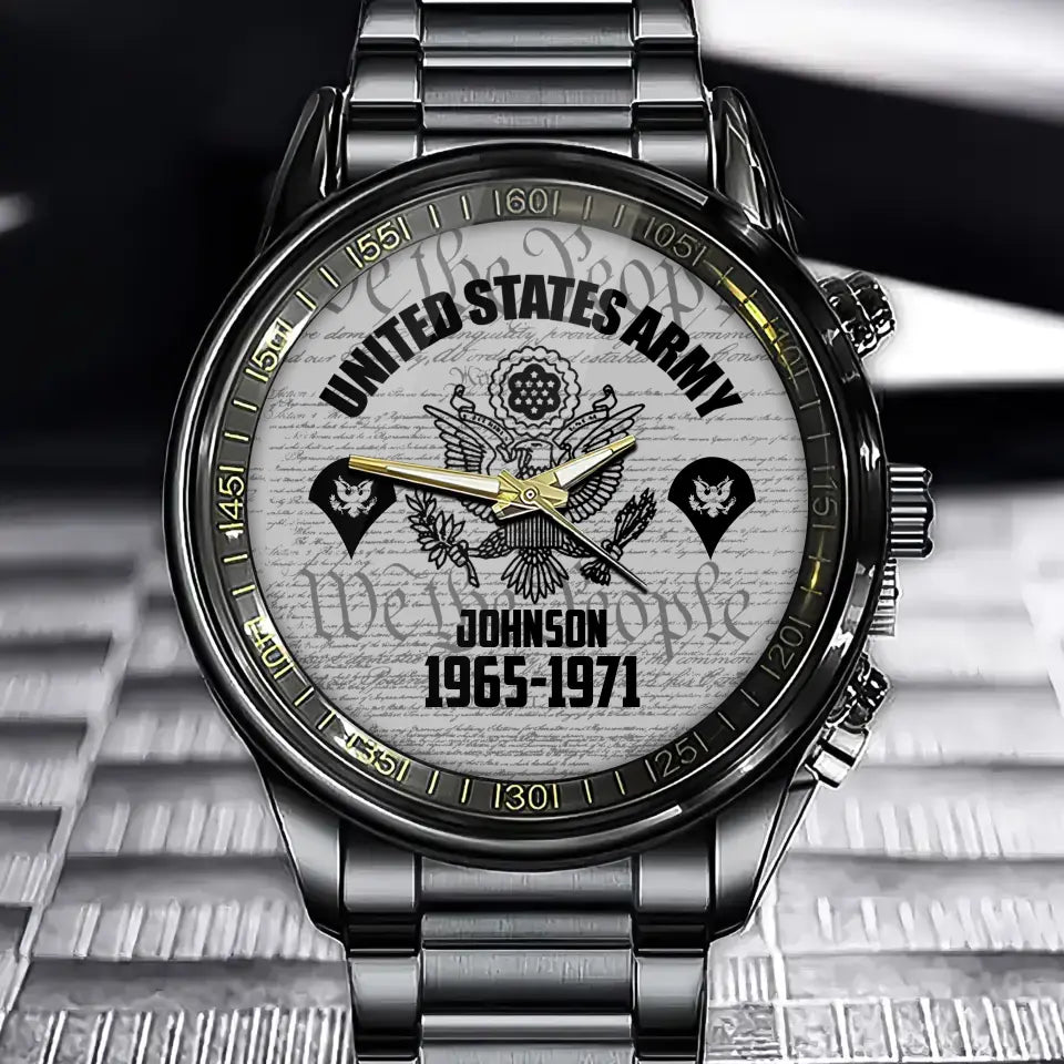 Personalisierte Uhr mit US-Armee-Logo und individuellem Namen